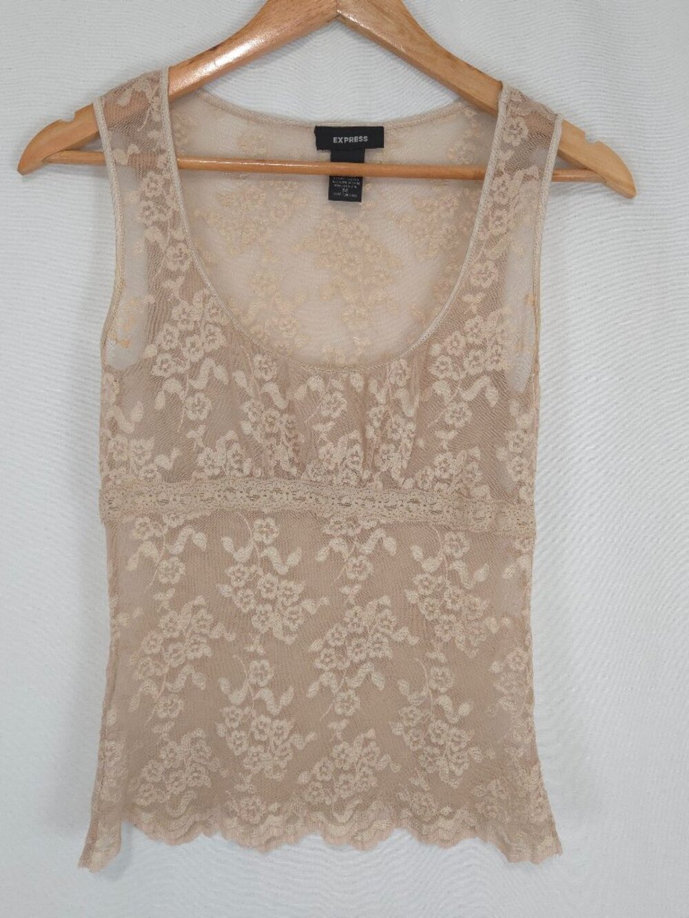 Express Vintage Y2k Women's Cream Sheer Floral Lace Sleeveless Top
